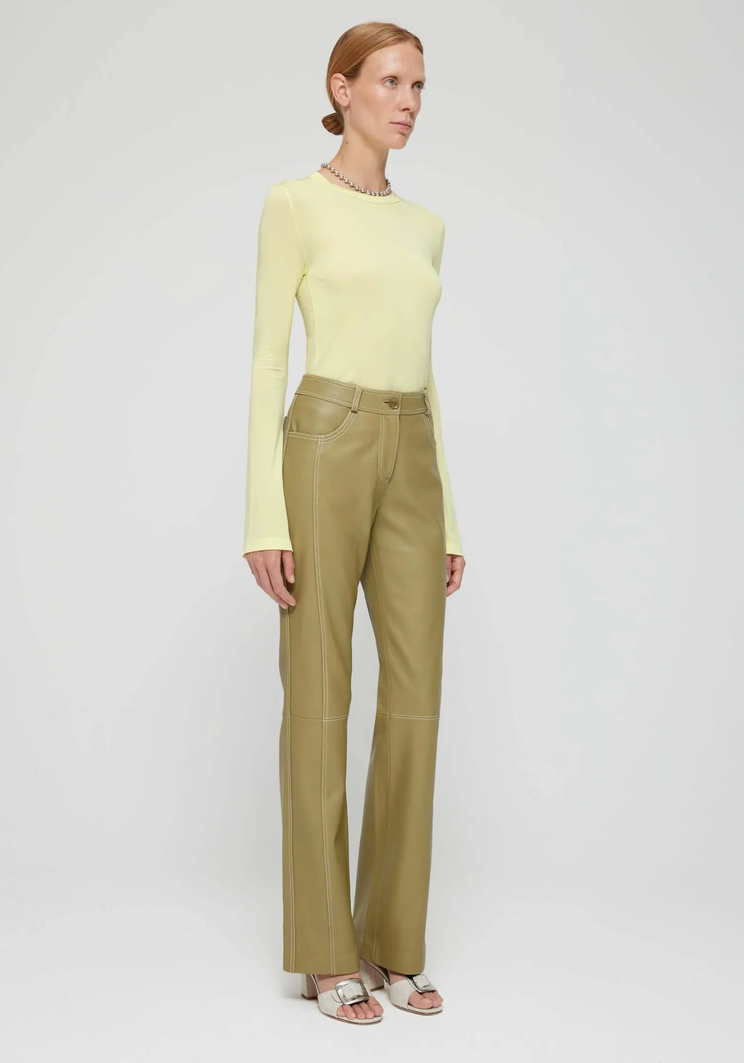 Store RÓHE LEATHER CONTRAST STITCHED TROUSERS