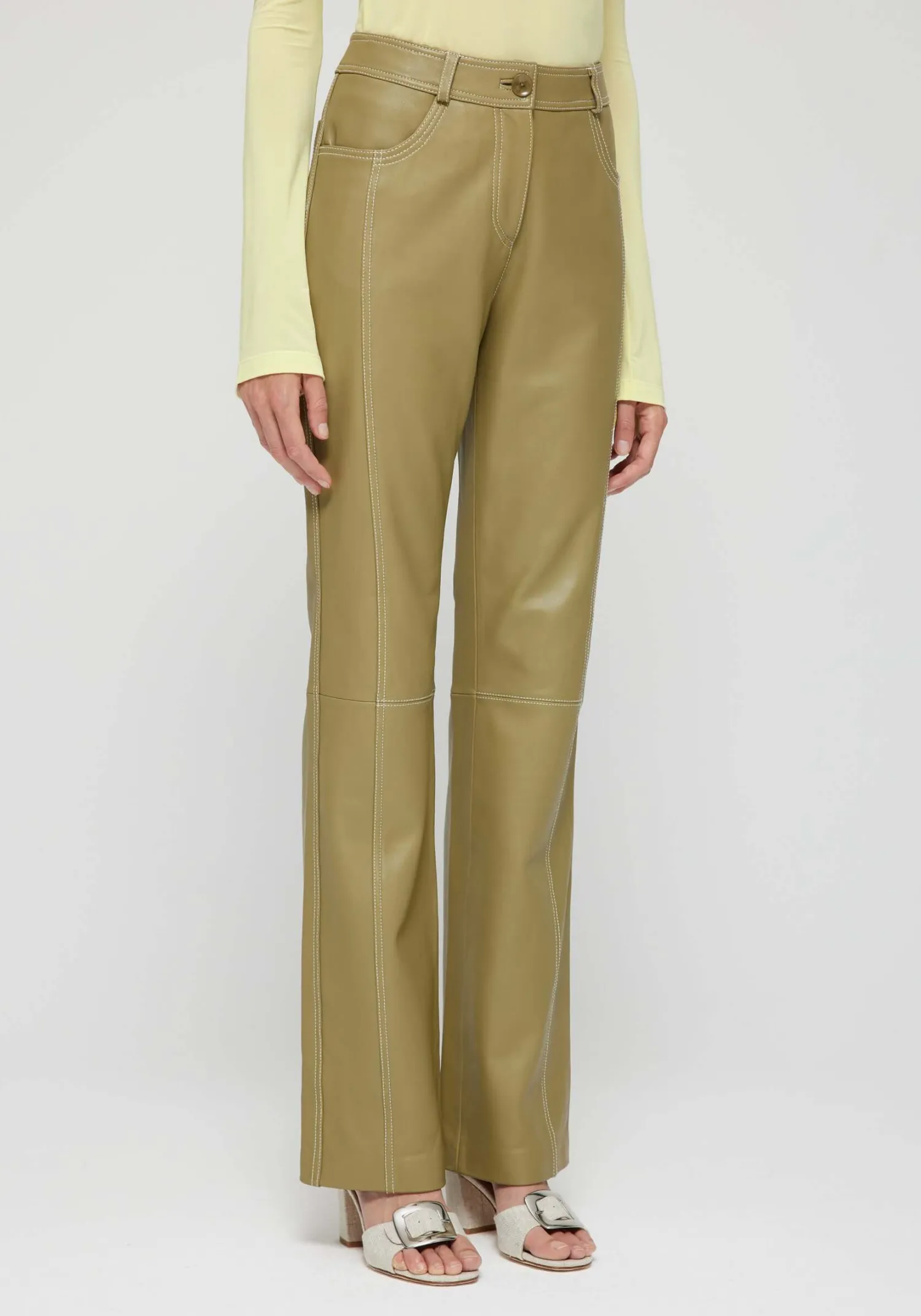 Store RÓHE LEATHER CONTRAST STITCHED TROUSERS
