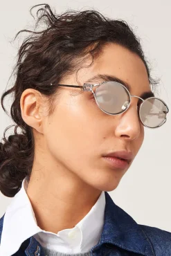 Online MIU MIU LOGO METAL OVAL SUNGLASSES Silver/Ivory