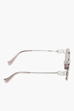 Online MIU MIU LOGO METAL OVAL SUNGLASSES Silver/Ivory