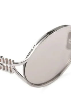 Online MIU MIU LOGO METAL OVAL SUNGLASSES Silver/Ivory