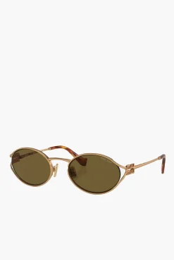 Best MIU MIU LOGO METAL OVAL SUNGLASSES Gold/Brown