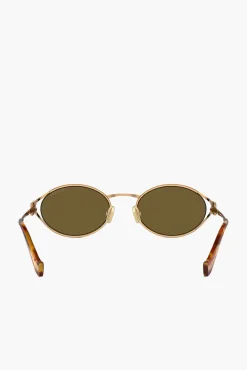 Best MIU MIU LOGO METAL OVAL SUNGLASSES Gold/Brown