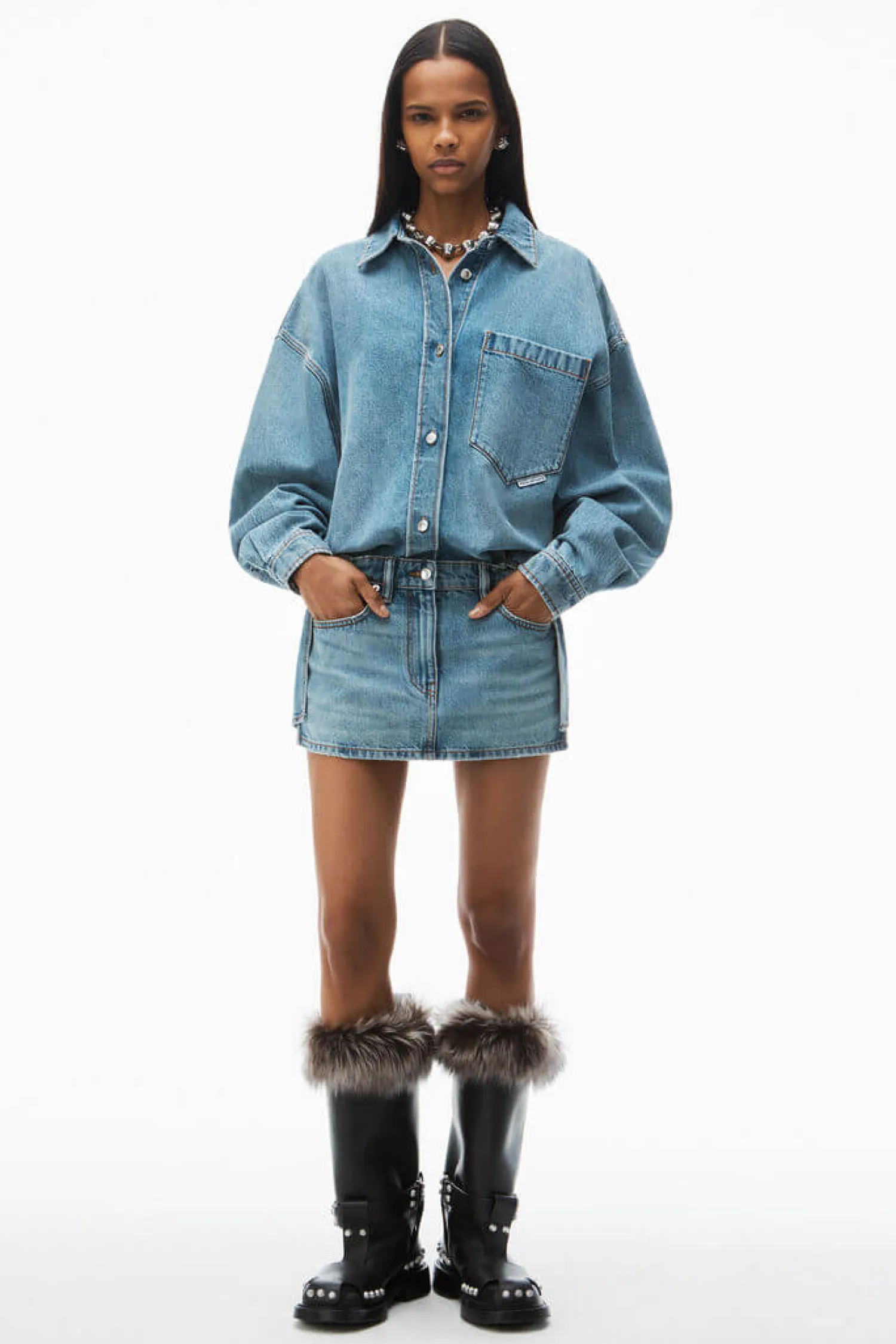 New ALEXANDER WANG LONG SLEEVE PRESTYLE MINI SHIRT DRESS