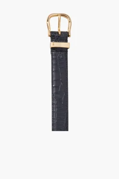 Cheap NILI LOTAN LOUISE BELT CROC BlackW/ShinyBrassBuckle