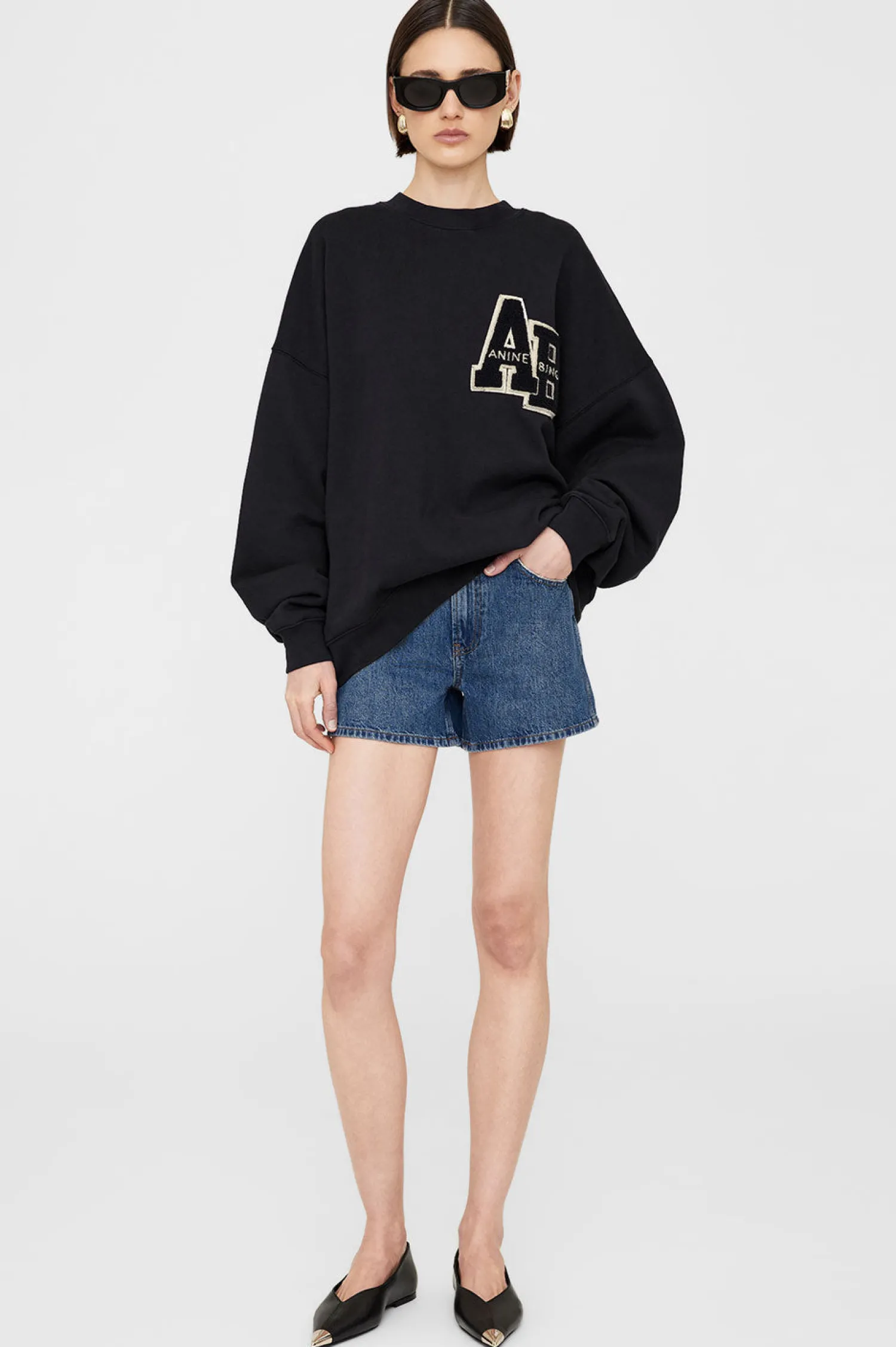 Clearance ANINE BING MILES SWEATSHIRT LETTERMAN Black
