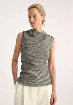 Shop RÓHE MINI CHECK TOP WITH COWL NECK