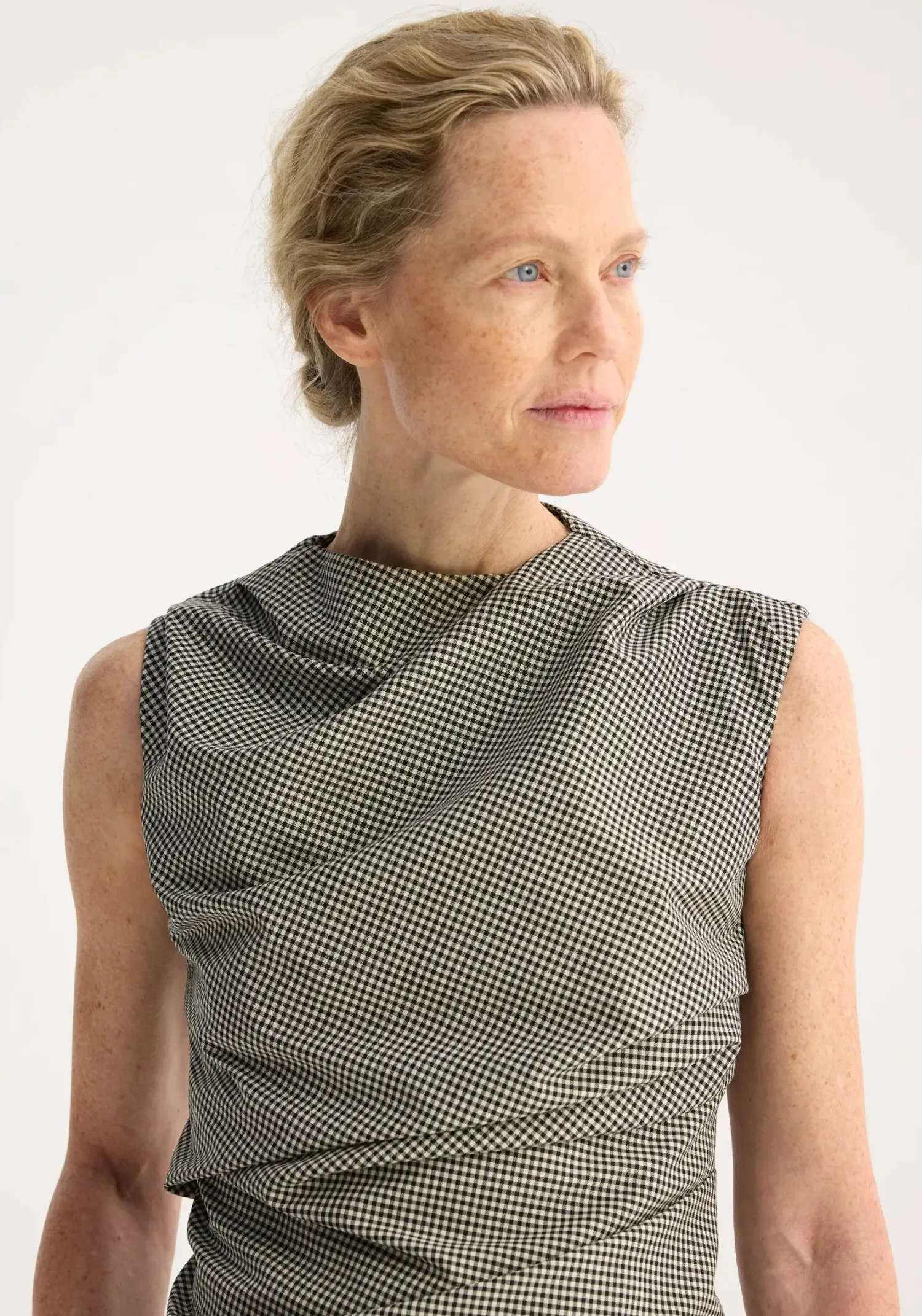 Shop RÓHE MINI CHECK TOP WITH COWL NECK