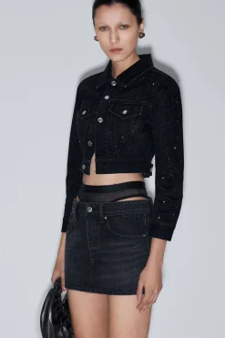 Shop ALEXANDER WANG MINI SKIRT PRESTYLE HOTFIX MESH UNDIE
