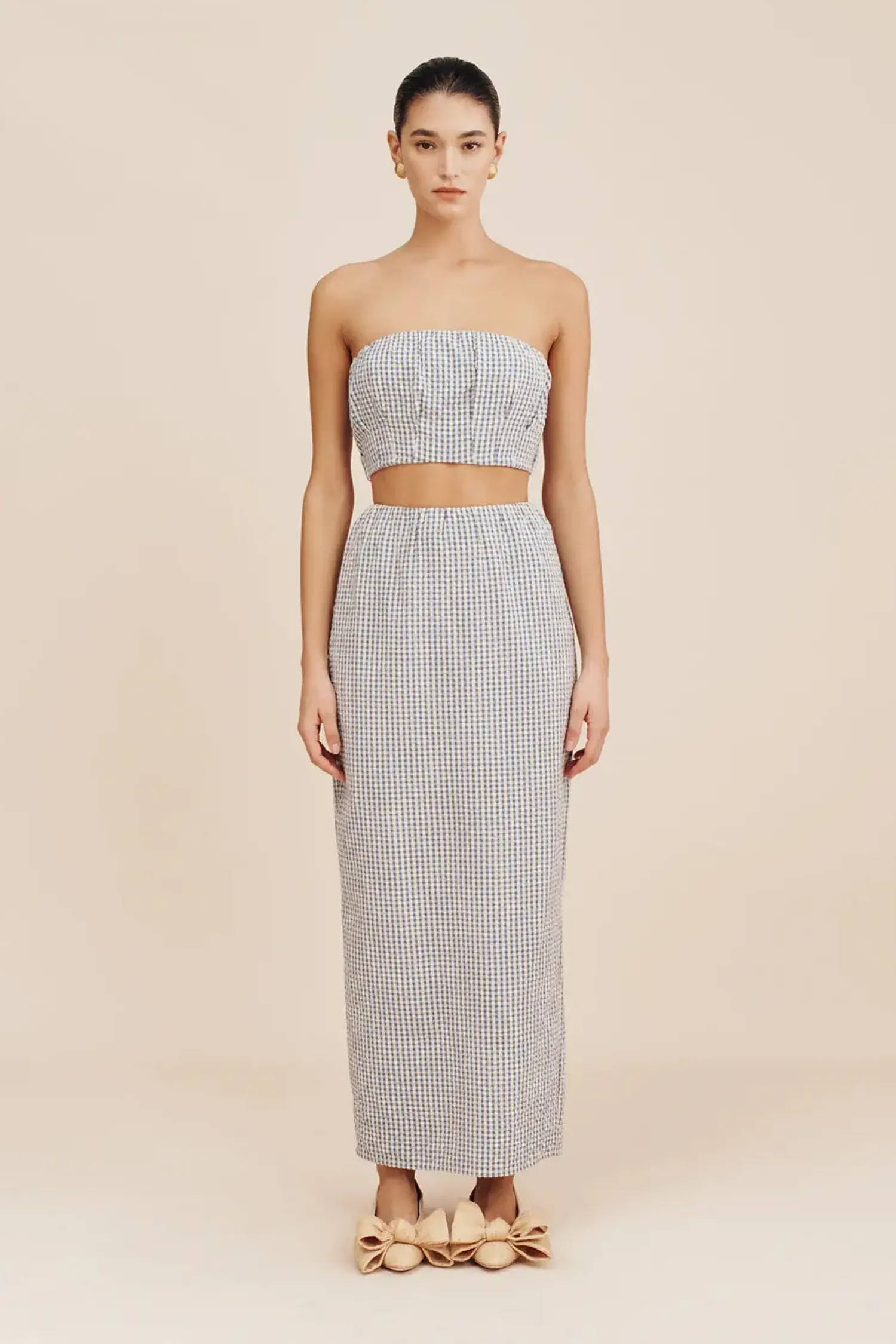 New POSSE MIRA SKIRT GinghamBlue&Cream
