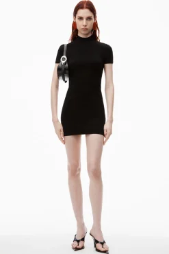 Sale ALEXANDERWANG.T MOCK NECK TEE DRESS WITH EMBOSSED LOGO Black