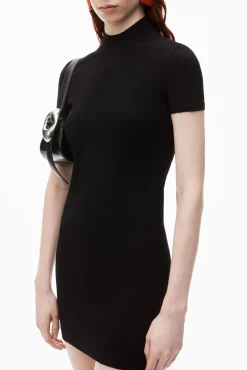 Sale ALEXANDERWANG.T MOCK NECK TEE DRESS WITH EMBOSSED LOGO Black
