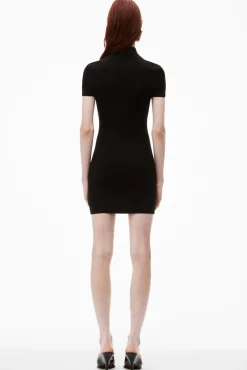 Sale ALEXANDERWANG.T MOCK NECK TEE DRESS WITH EMBOSSED LOGO Black