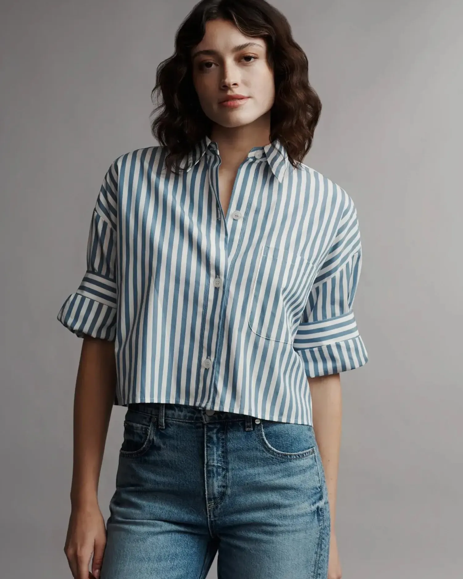 Store TWP NEXT EX SHIRT IN SUPERFINE COTTON White/VintageDenim