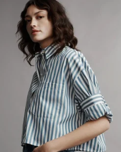 Store TWP NEXT EX SHIRT IN SUPERFINE COTTON White/VintageDenim