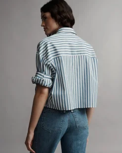 Store TWP NEXT EX SHIRT IN SUPERFINE COTTON White/VintageDenim