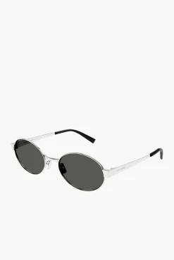 New SAINT LAURENT ROUND METAL FRAME SUNGLASSES Silver