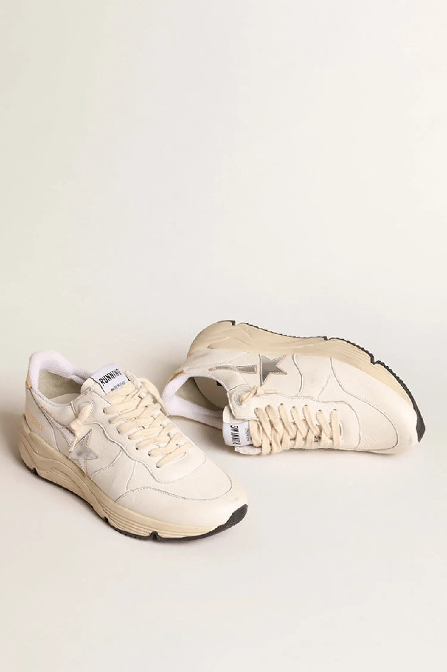 Discount GOLDEN GOOSE RUNNING SOLE SNEAKER WHITE/SILVER/GOLD