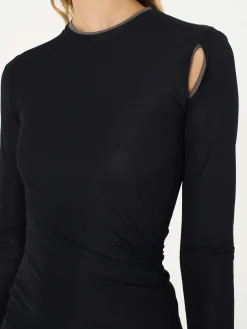 New CHRISTOPHER ESBER SHEER OVERLAY PEEPHOLE RIB DRESS