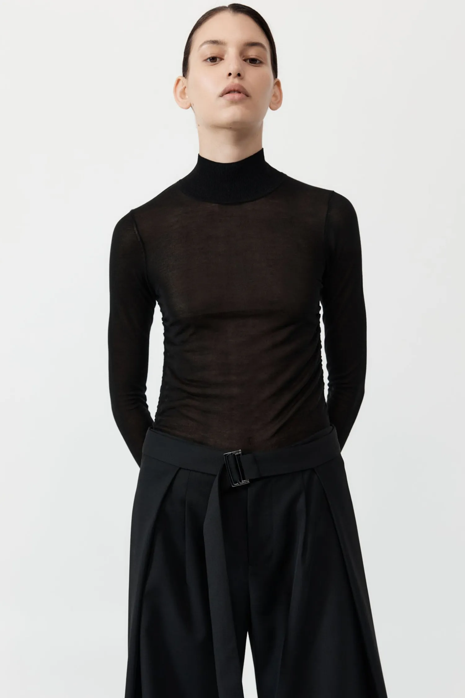 Fashion ST. AGNI SHEER RUCHED TOP Black