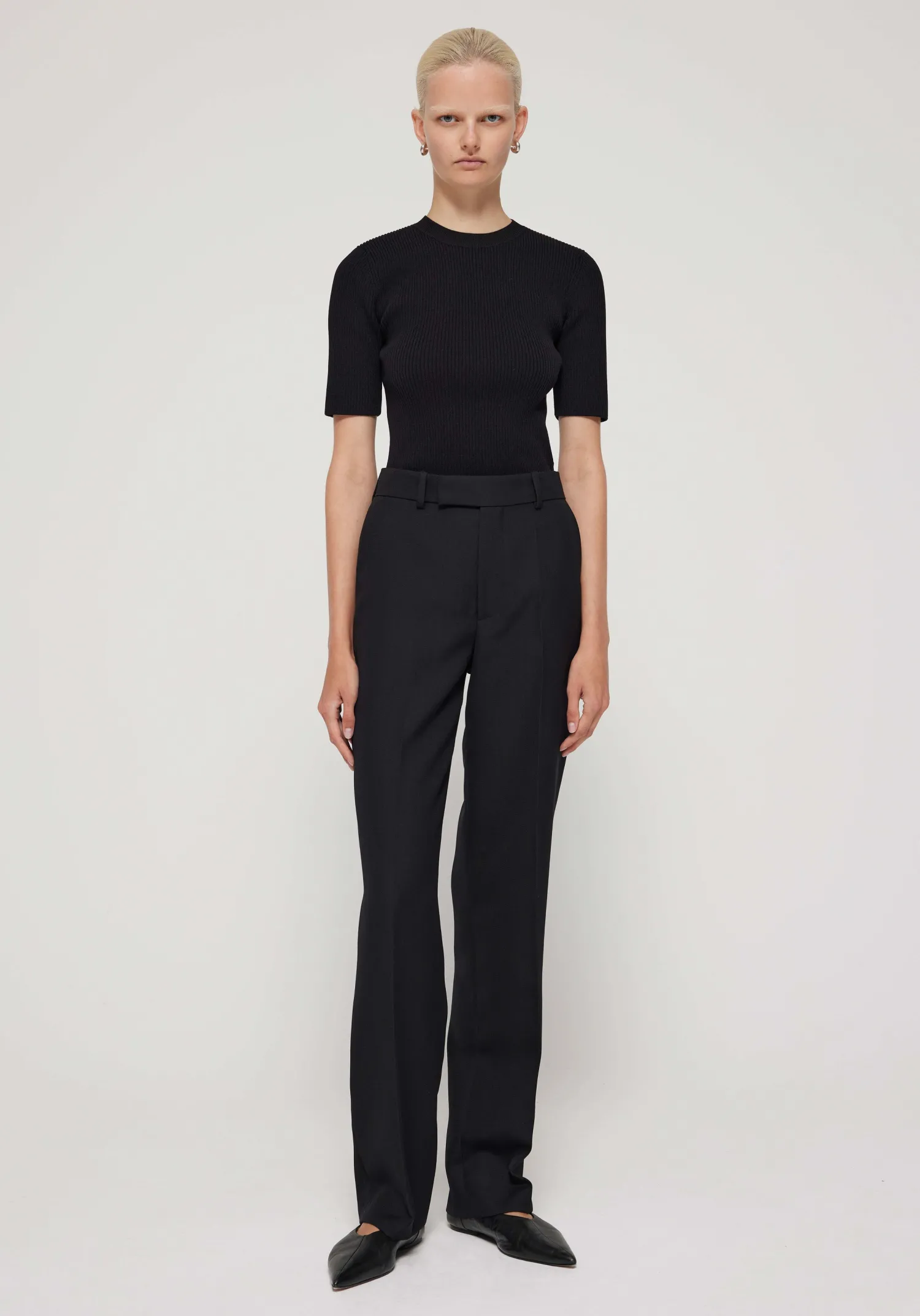 Flash Sale RÓHE SHORT SLEEVE RIB KNITTED TOP Noir