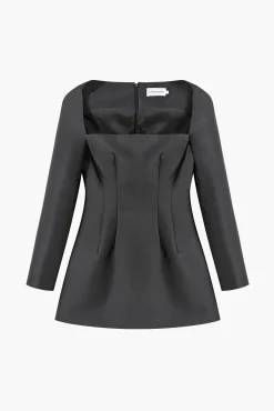 Best COURTNEY ZHENG SILK WOOL WIDE NECK L/S DRESS