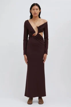 Discount CHRISTOPHER ESBER SPIRAL CRYSTAL L/S DRESS Mahogany