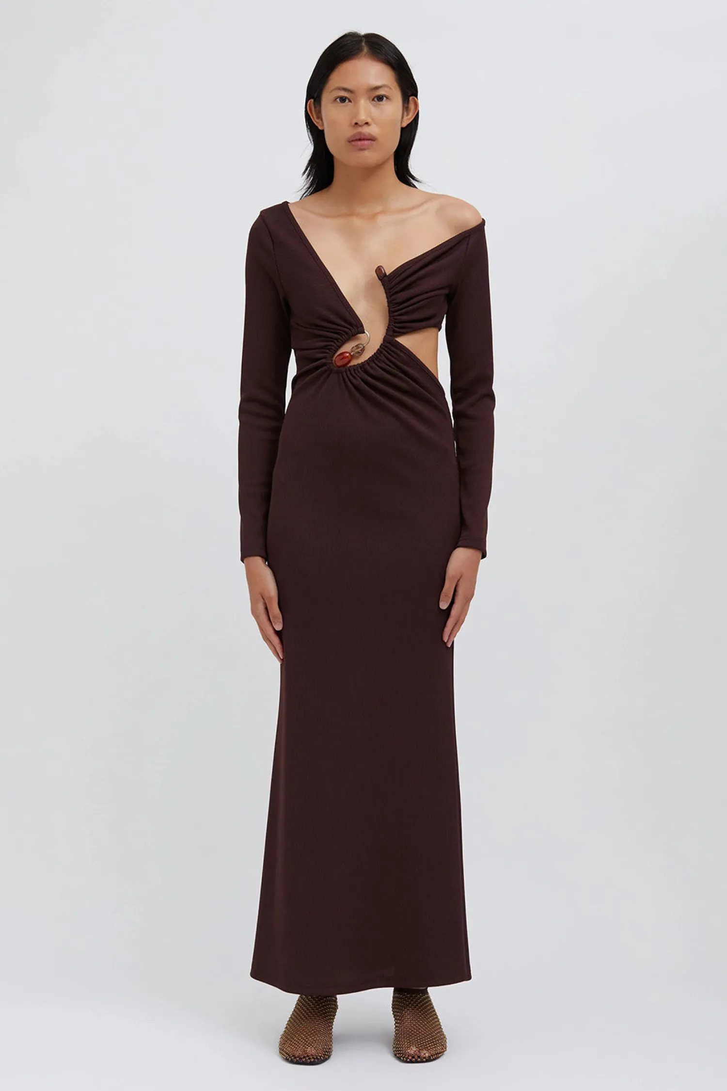 Discount CHRISTOPHER ESBER SPIRAL CRYSTAL L/S DRESS Mahogany