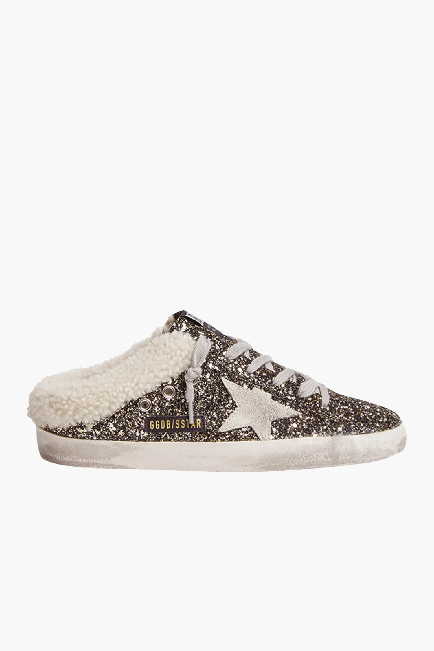 Sale GOLDEN GOOSE SUPERSTAR SABOT GLITTER SNEAKERS BLACKGOLD/BEIGE/ICE