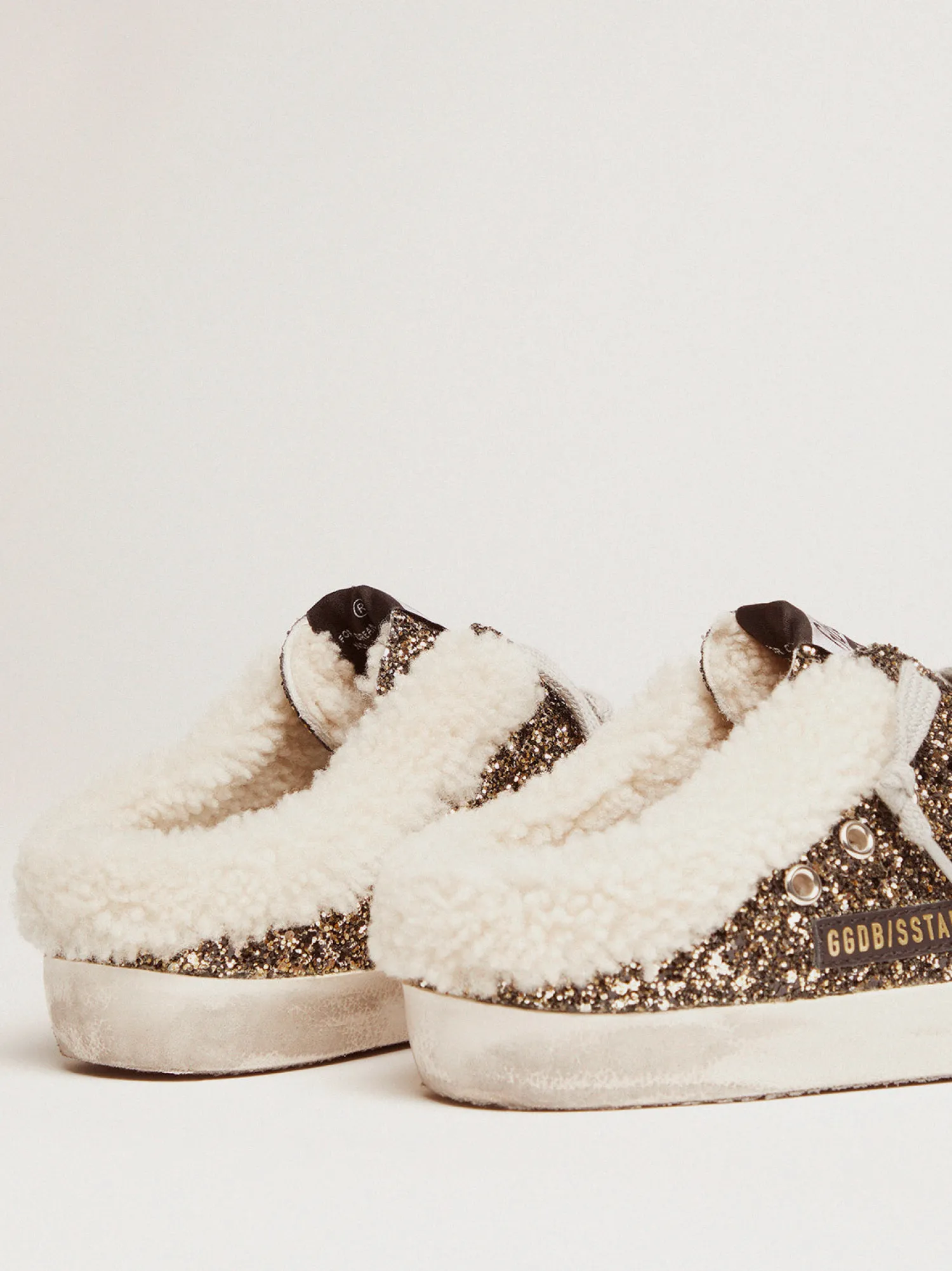 Sale GOLDEN GOOSE SUPERSTAR SABOT GLITTER SNEAKERS BLACKGOLD/BEIGE/ICE