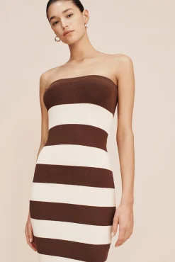 Sale POSSE THEO STRAPLESS DRESS Chocolate/Cream