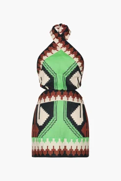 Discount JOHANNA ORTIZ TIDE STRENGTH MINI DRESS Green/Black/Paprika/Ecru