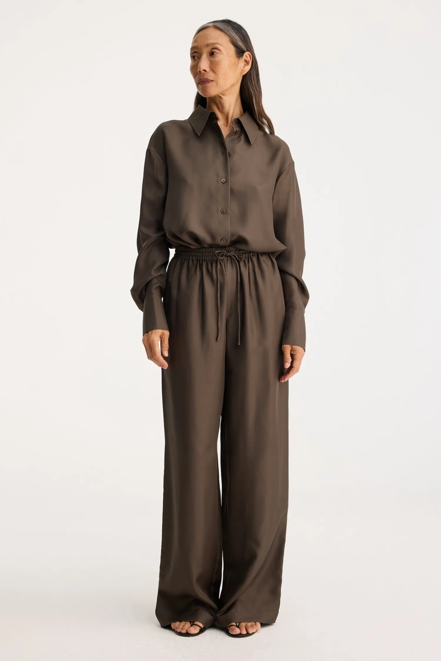 Fashion RÓHE WIDE LEG SILK TROUSERS Earth