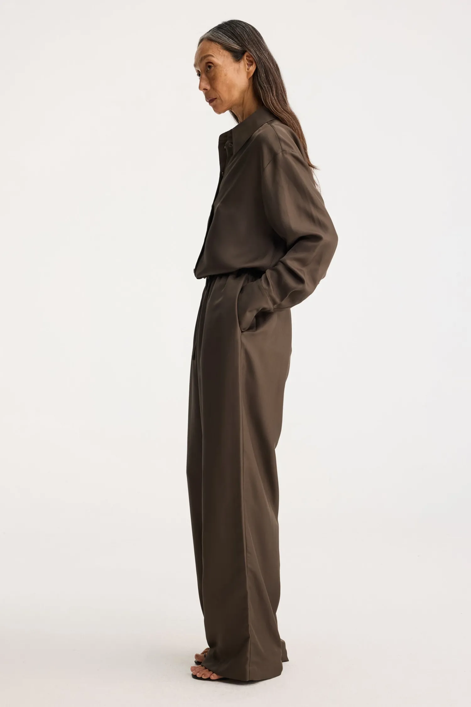 Fashion RÓHE WIDE LEG SILK TROUSERS Earth
