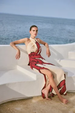 Best Sale JOHANNA ORTIZ WONDERS OF THE SEA MAXI DRESS Ecru/Red/Black