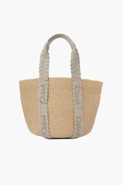 New CHLOÉ WOODY LARGE BASKET PastelGrey