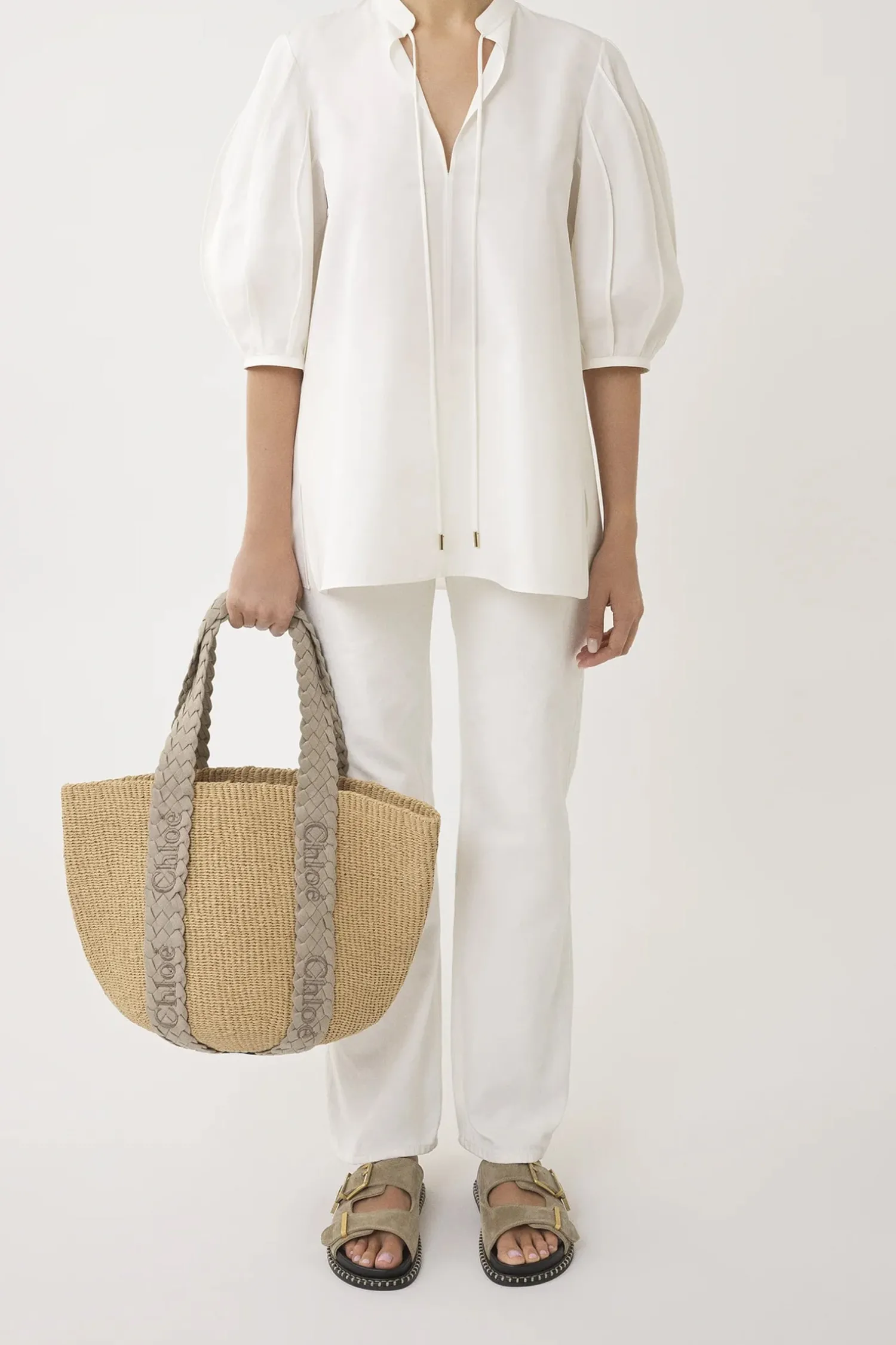 New CHLOÉ WOODY LARGE BASKET PastelGrey