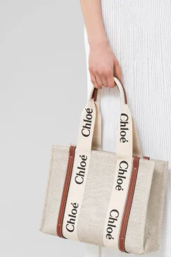 Fashion CHLOÉ WOODY MEDIUM TOTE WhiteandBrown