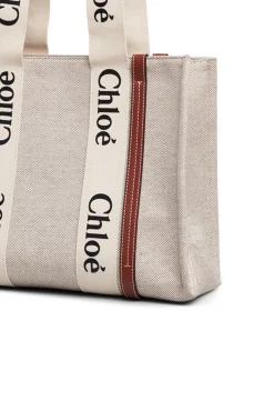 Fashion CHLOÉ WOODY MEDIUM TOTE WhiteandBrown