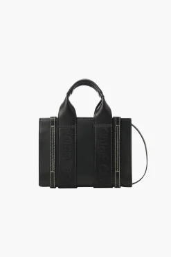 Best CHLOÉ WOODY MINI LEATHER TOTE WITH STRAP Black
