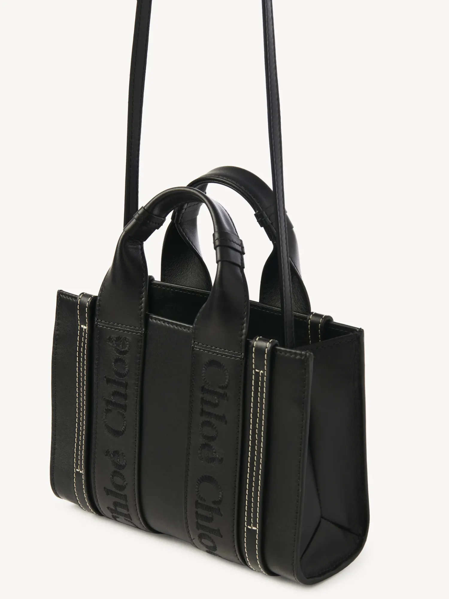 Best CHLOÉ WOODY MINI LEATHER TOTE WITH STRAP Black