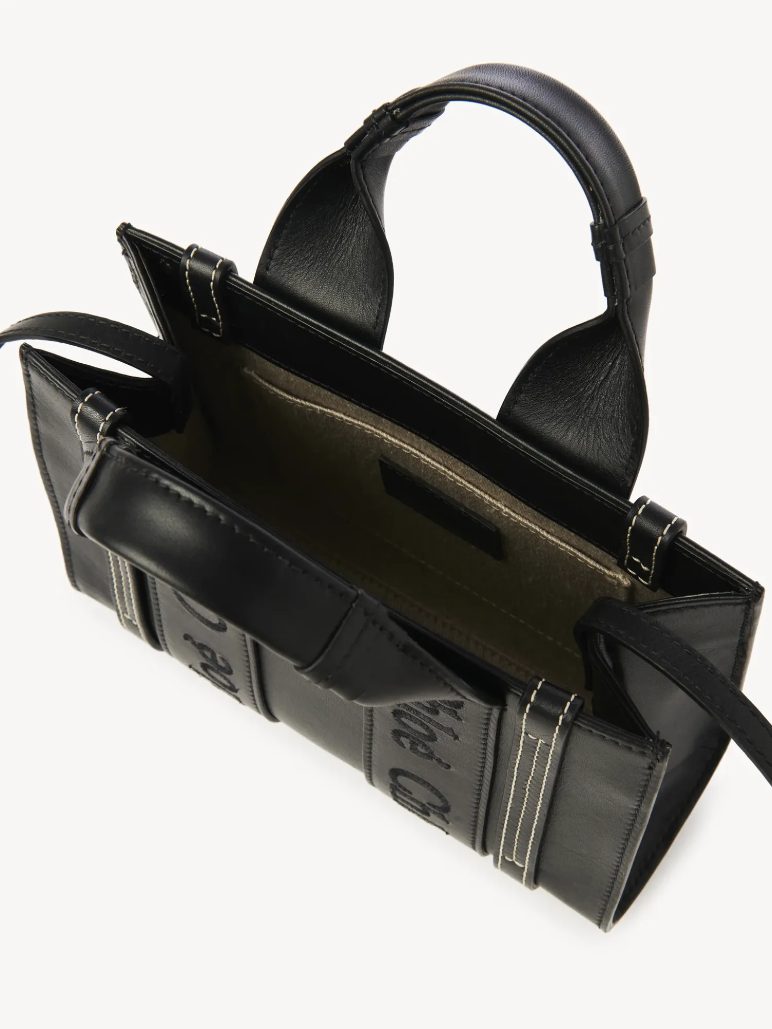 Best CHLOÉ WOODY MINI LEATHER TOTE WITH STRAP Black