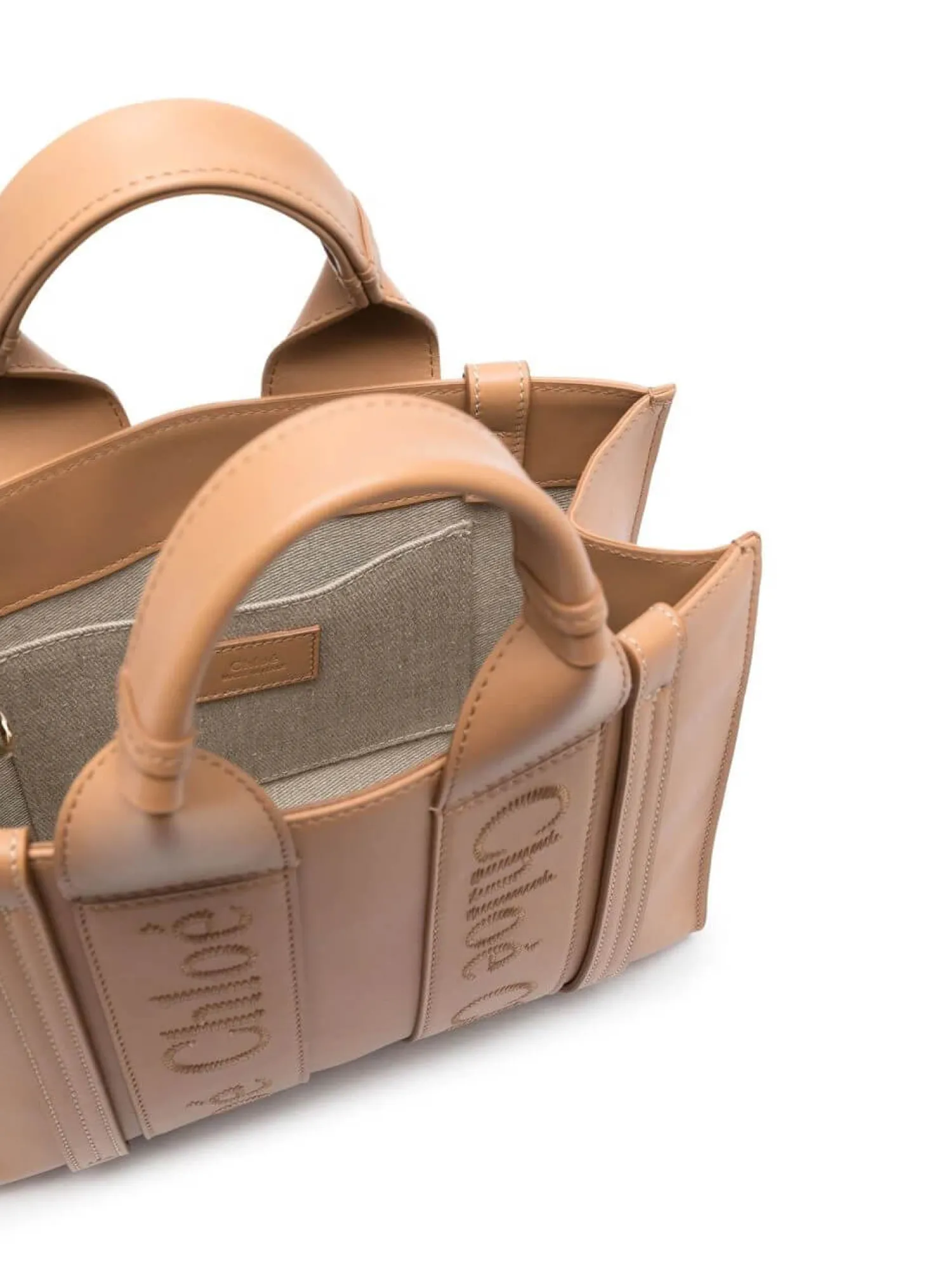 Shop CHLOÉ WOODY SMALL LEATHER TOTE WITH STRAP