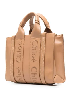 Shop CHLOÉ WOODY SMALL LEATHER TOTE WITH STRAP