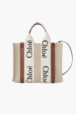 Clearance CHLOÉ WOODY SMALL TOTE WITH STRAP WhiteandBrown