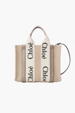Clearance CHLOÉ WOODY SMALL TOTE WITH STRAP MuskGrey