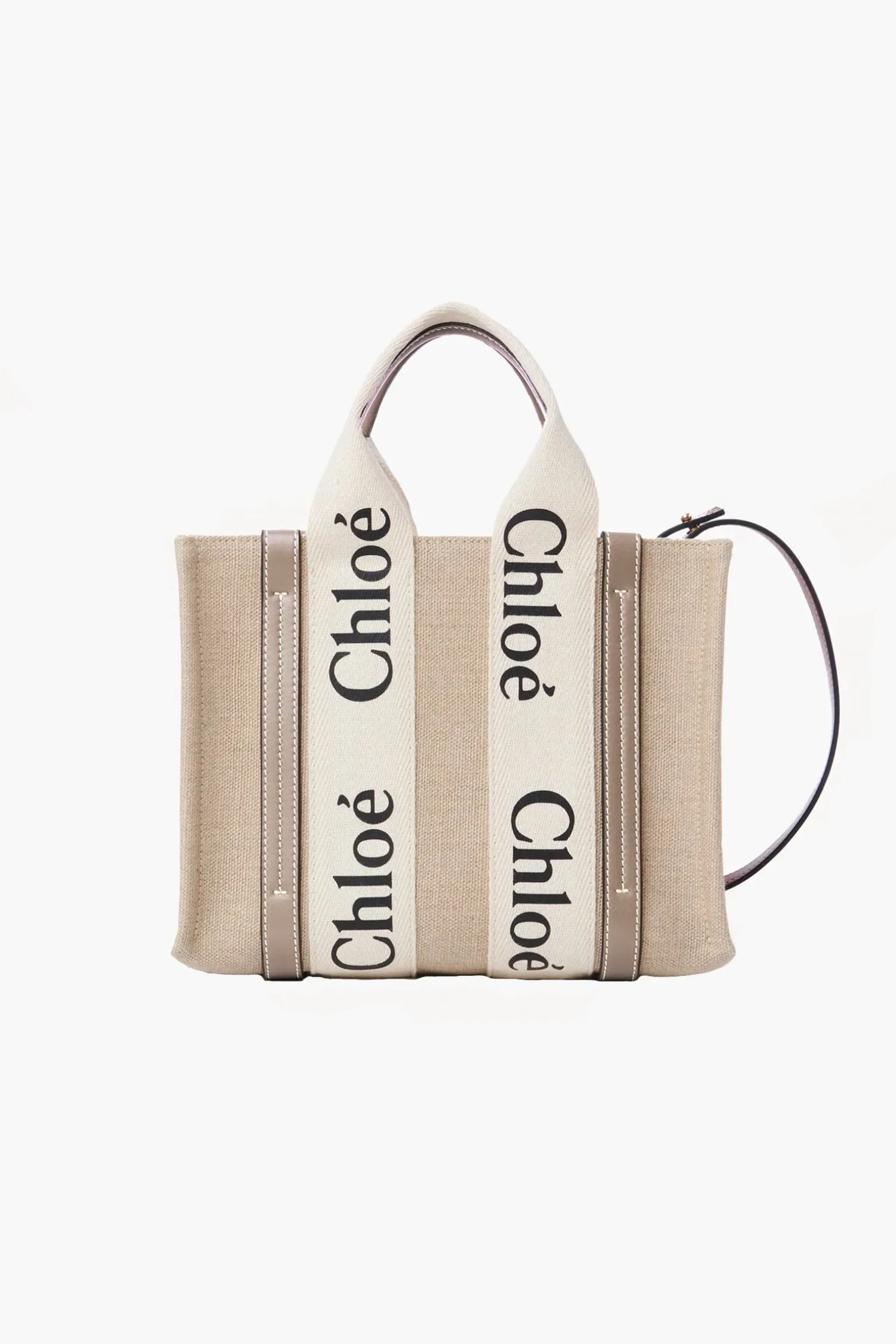 Clearance CHLOÉ WOODY SMALL TOTE WITH STRAP MuskGrey
