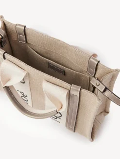 Clearance CHLOÉ WOODY SMALL TOTE WITH STRAP MuskGrey