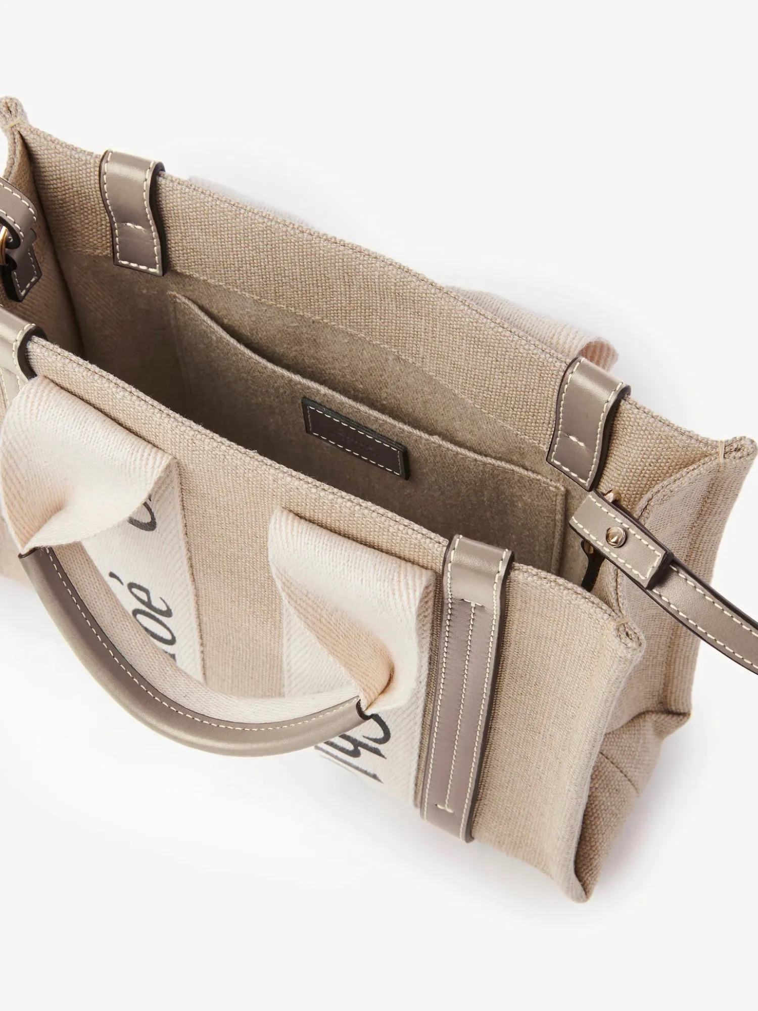 Clearance CHLOÉ WOODY SMALL TOTE WITH STRAP MuskGrey